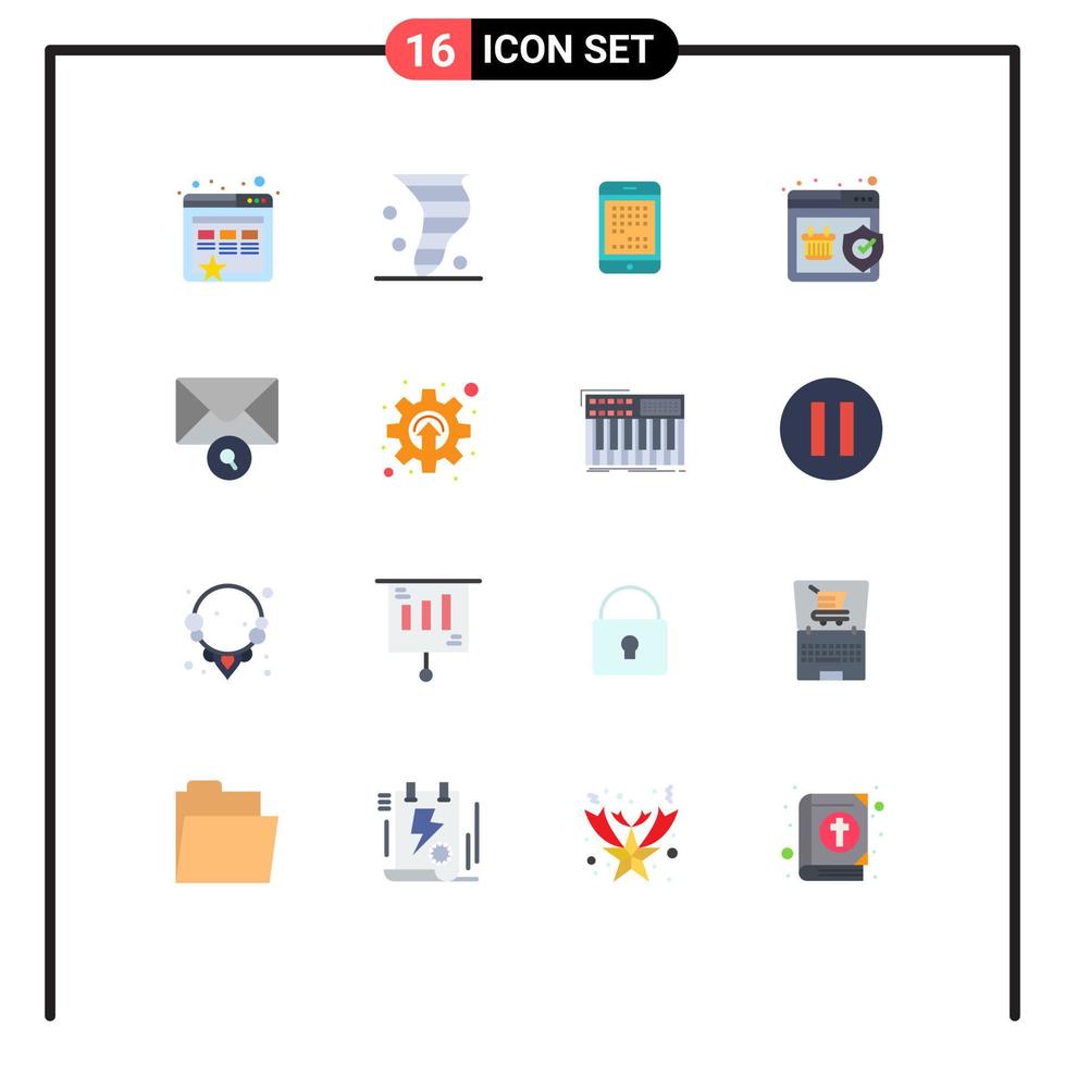paquete de 16 signos y símbolos de colores planos modernos para medios de impresión web, como escudo de compras calidad de teléfono ipad paquete editable de elementos de diseño de vectores creativos