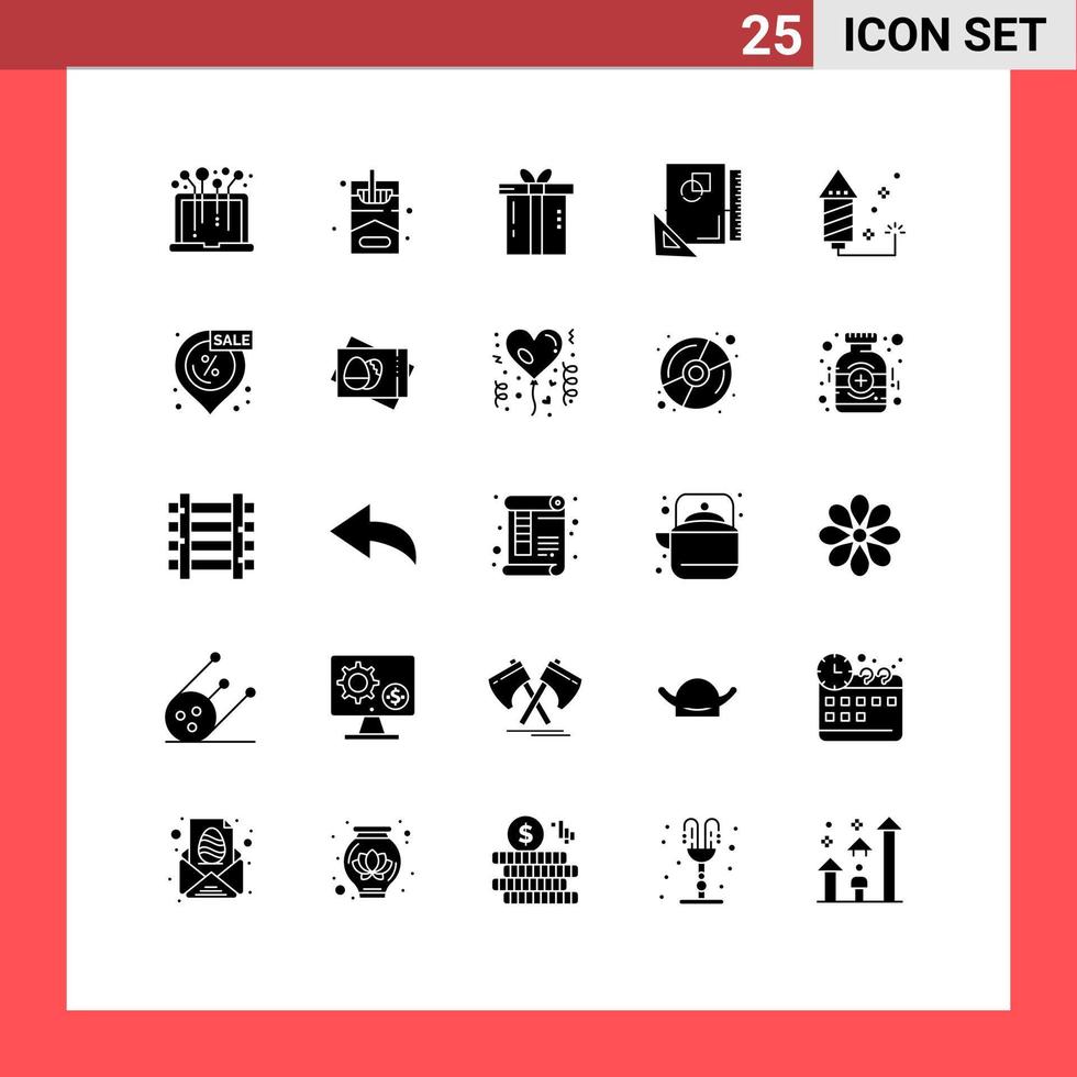 Modern Set of 25 Solid Glyphs Pictograph of celebration sketch gift page design Editable Vector Design Elements