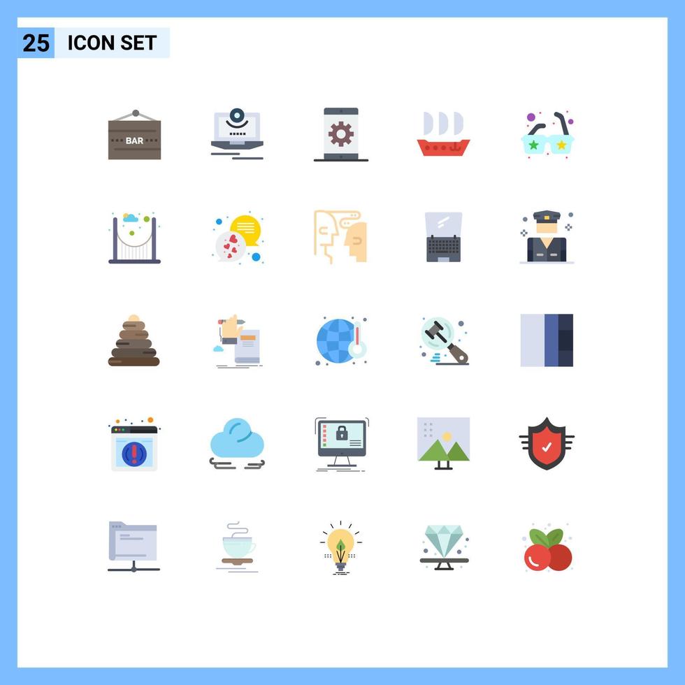 Modern Set of 25 Flat Colors and symbols such as ship argosy monitor search optimization Editable Vector Design Elements