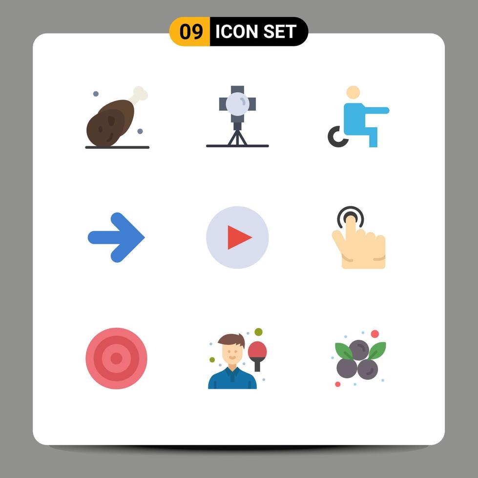 Flat Color Pack of 9 Universal Symbols of right forward movie arrow people Editable Vector Design Elements