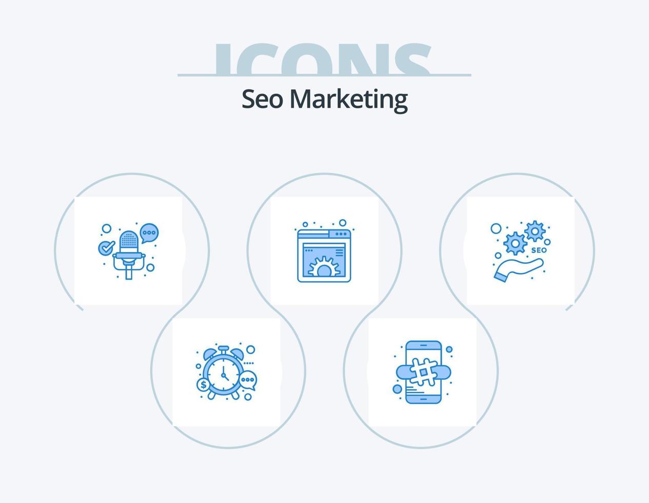 Seo Marketing Blue Icon Pack 5 Icon Design. development. management. mobile. gear. content vector