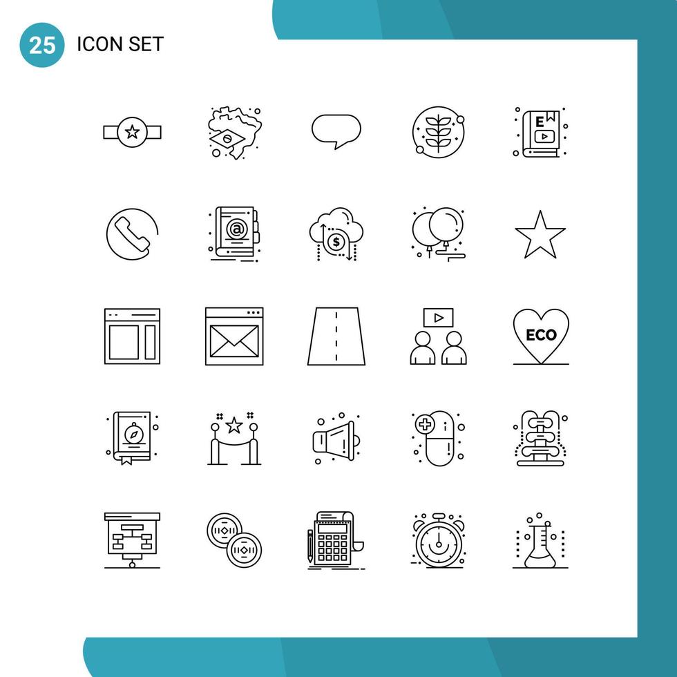 Group of 25 Lines Signs and Symbols for education e book twitter plant leaf Editable Vector Design Elements