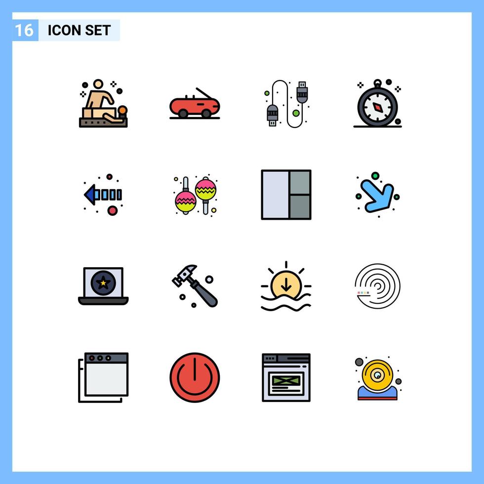Set of 16 Modern UI Icons Symbols Signs for maracas left usb direction travel Editable Creative Vector Design Elements