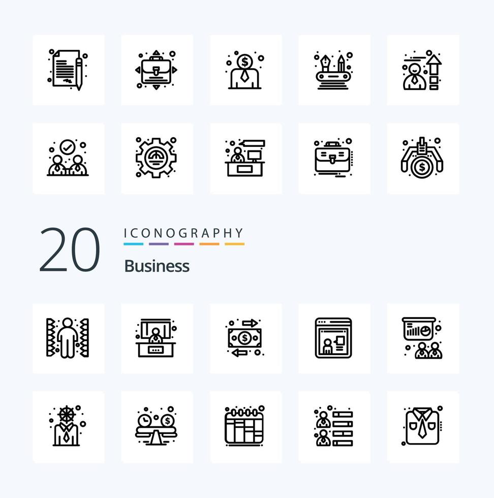 20 Business Line icon Pack like training conference business working online vector