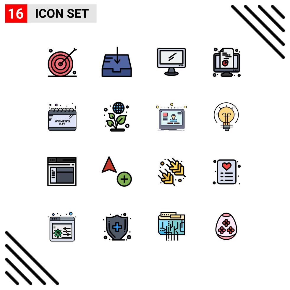 Group of 16 Flat Color Filled Lines Signs and Symbols for document monitor computer computer pc Editable Creative Vector Design Elements