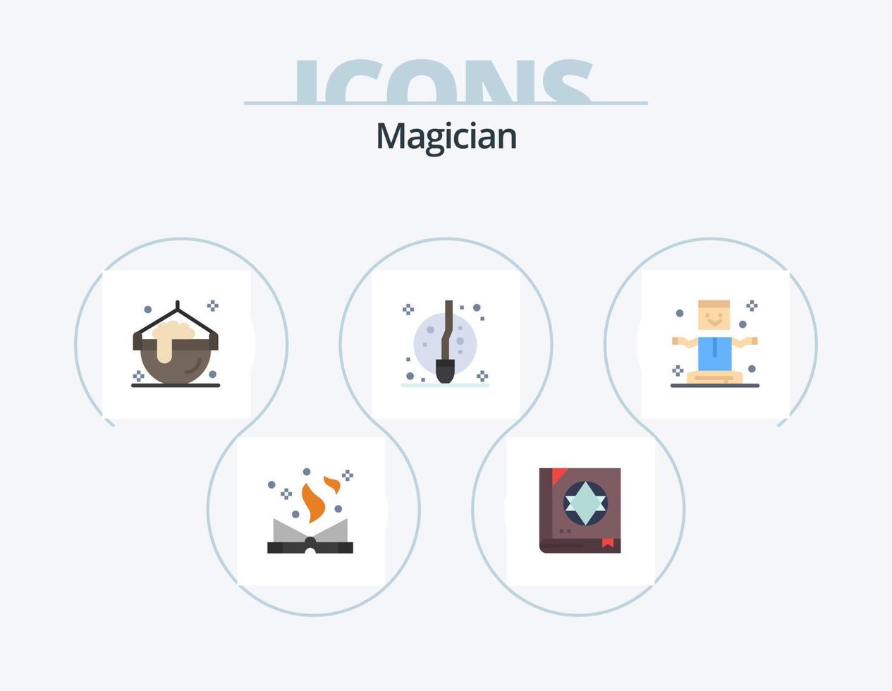 Magician Flat Icon Pack 5 Icon Design. fly. witch. cook. moon. broom vector