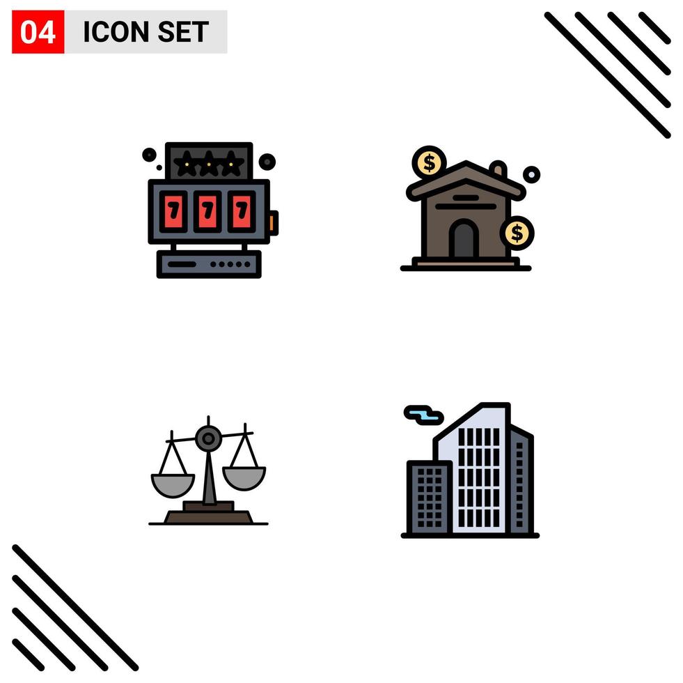 Filledline Flat Color Pack of 4 Universal Symbols of slot machine judge asset real law Editable Vector Design Elements