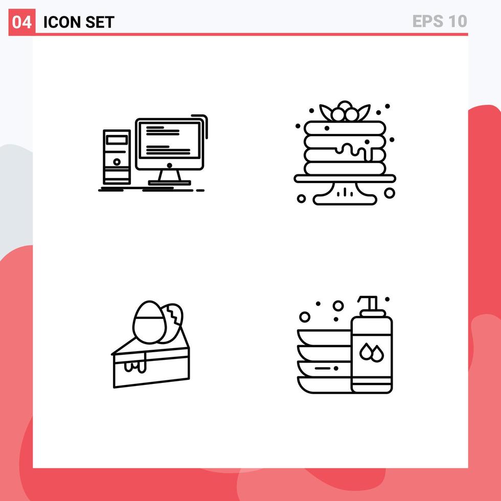 Set of 4 Modern UI Icons Symbols Signs for computer cake pc mardi gras easter Editable Vector Design Elements