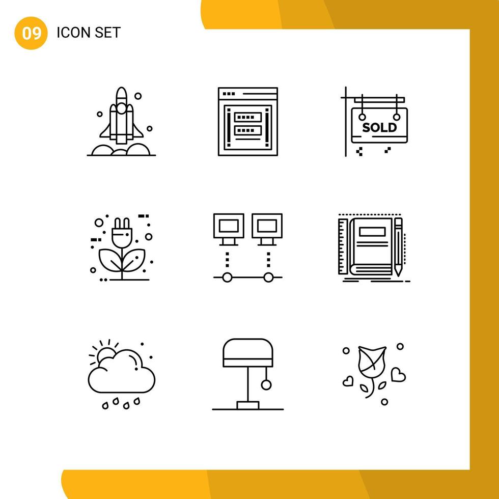 Stock Vector Icon Pack of 9 Line Signs and Symbols for ecology charger password auto sold Editable Vector Design Elements