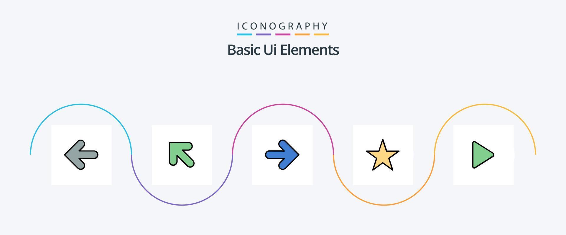 Basic Ui Elements Line Filled Flat 5 Icon Pack Including video. media. forward. control. star vector