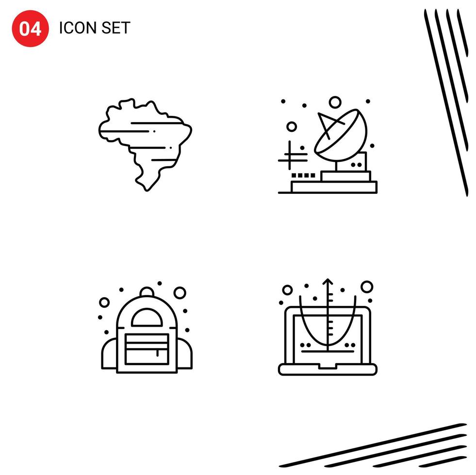 Pack of 4 Modern Filledline Flat Colors Signs and Symbols for Web Print Media such as brazil calculate radio bag education Editable Vector Design Elements