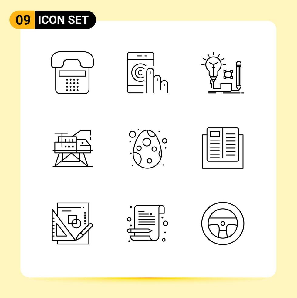 9 Outline concept for Websites Mobile and Apps laboratory construction smartphone lightbulb key Editable Vector Design Elements