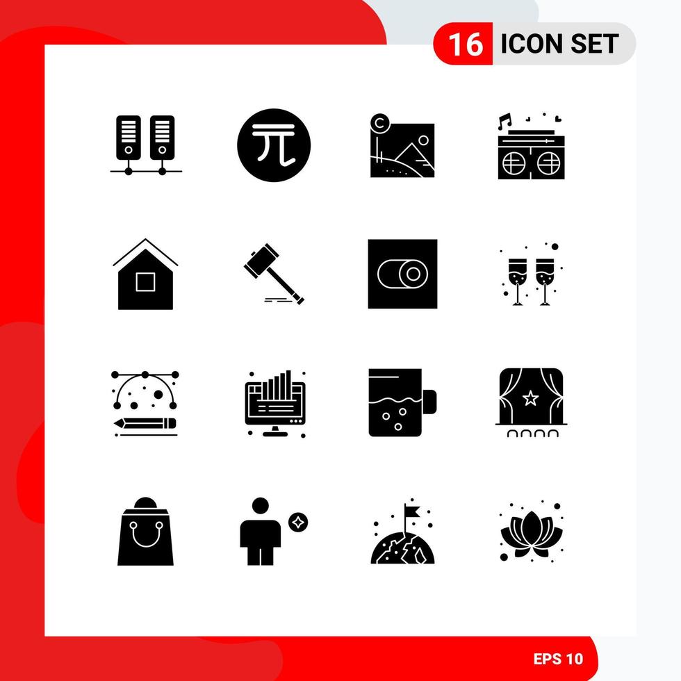 Solid Glyph Pack of 16 Universal Symbols of home wedding artwork heart radio Editable Vector Design Elements