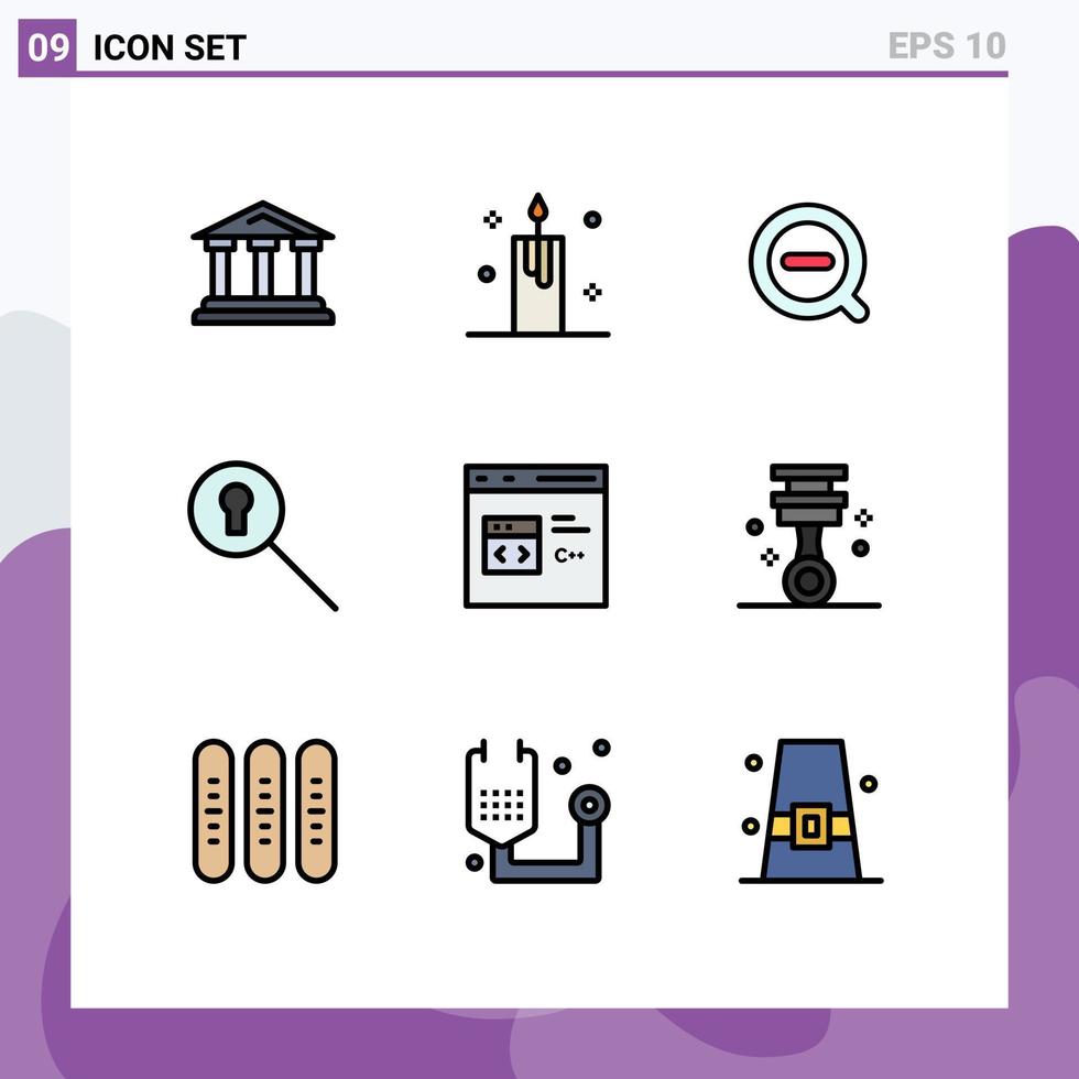 Set of 9 Modern UI Icons Symbols Signs for c search light keyhole remove Editable Vector Design Elements