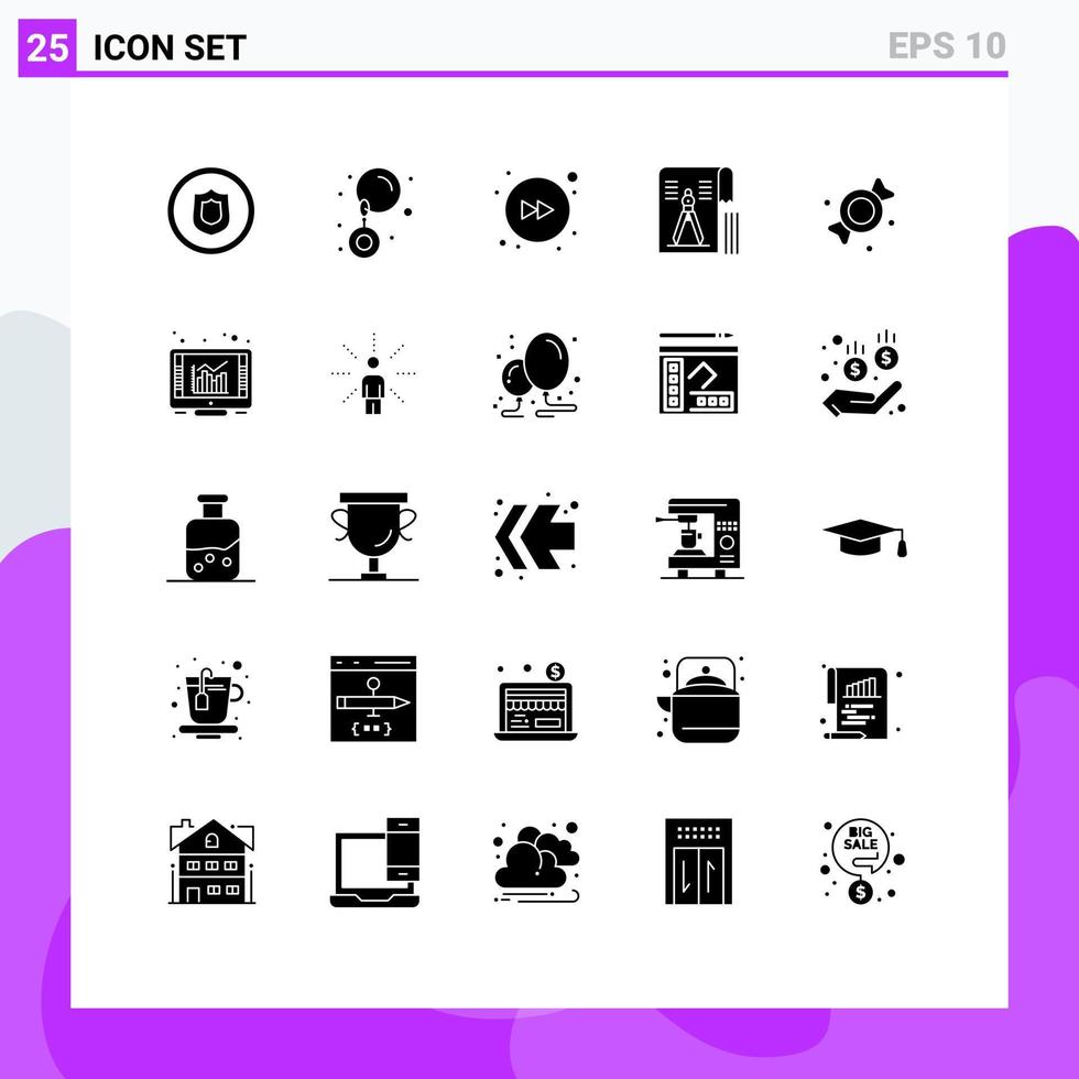 paquete de iconos de vectores de stock de 25 signos y símbolos de línea para elementos de diseño de vectores editables de herramienta de archivo de avance de bombones dulces