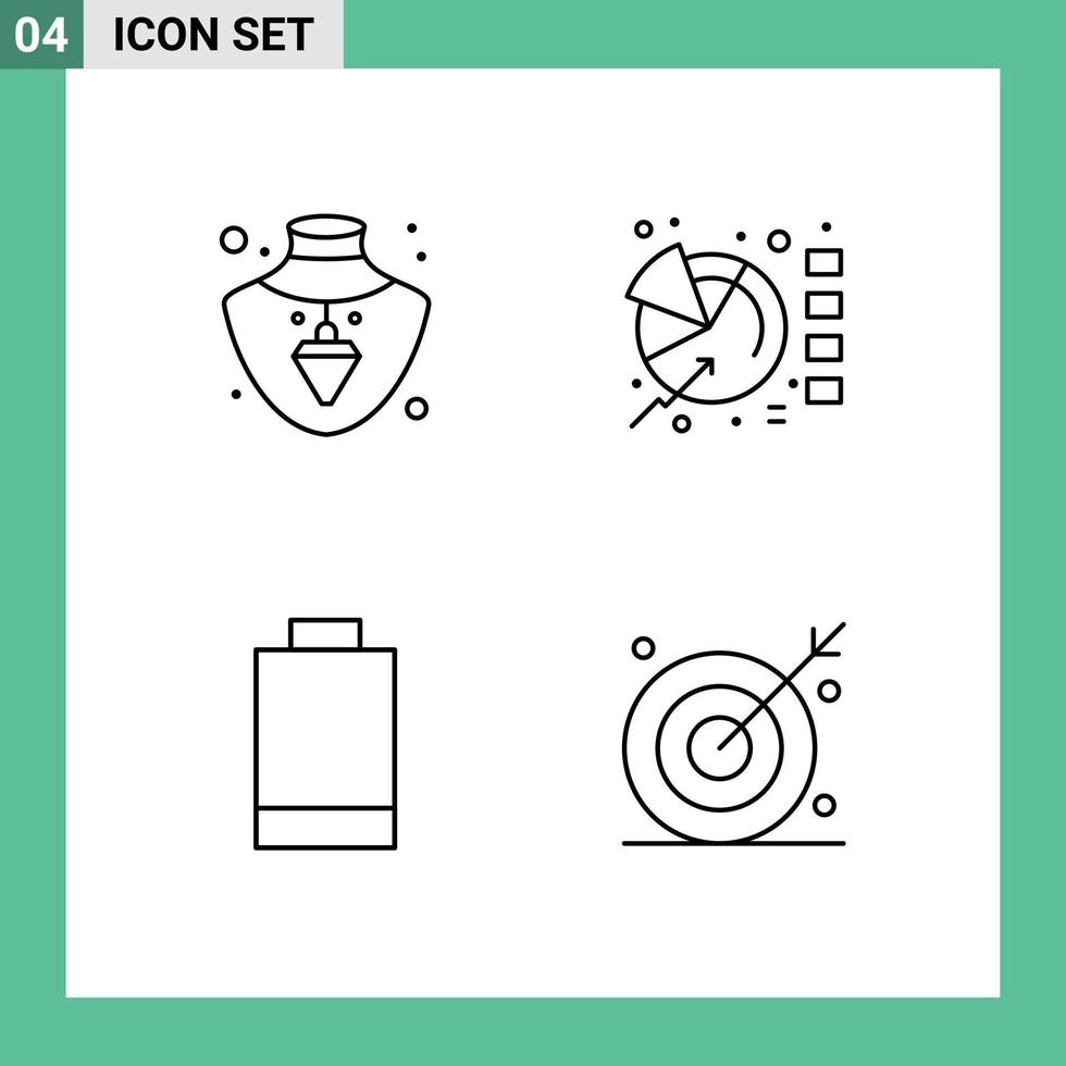 4 Thematic Vector Filledline Flat Colors and Editable Symbols of nacklace power chart statistics ambition Editable Vector Design Elements