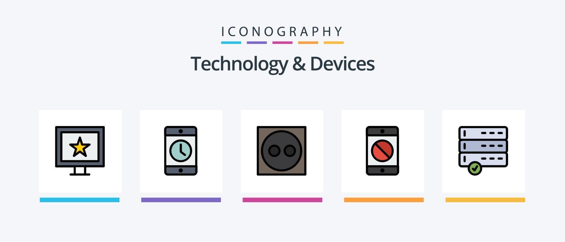 Devices Line Filled 5 Icon Pack Including . devices. devices. data. products. Creative Icons Design vector
