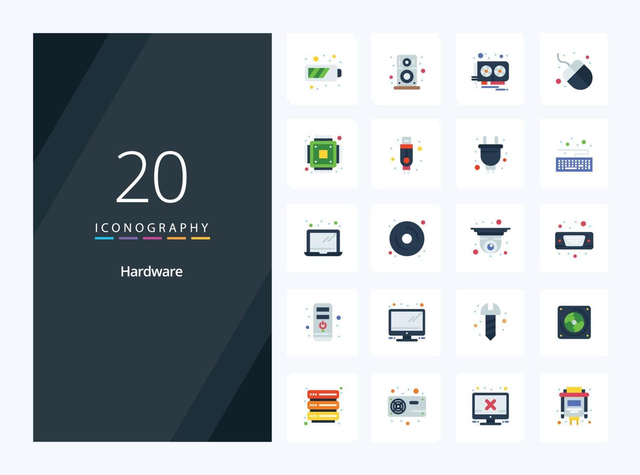 20 Hardware Flat Color icon for presentation vector