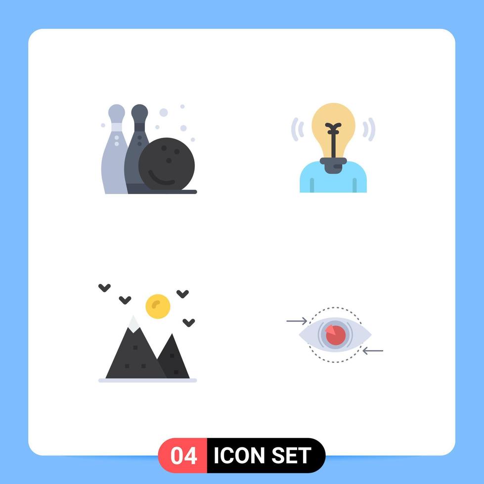 conjunto moderno de 4 iconos y símbolos planos, como bolos, pino, senderismo, juego, paisaje de usuario, elementos de diseño vectorial editables vector