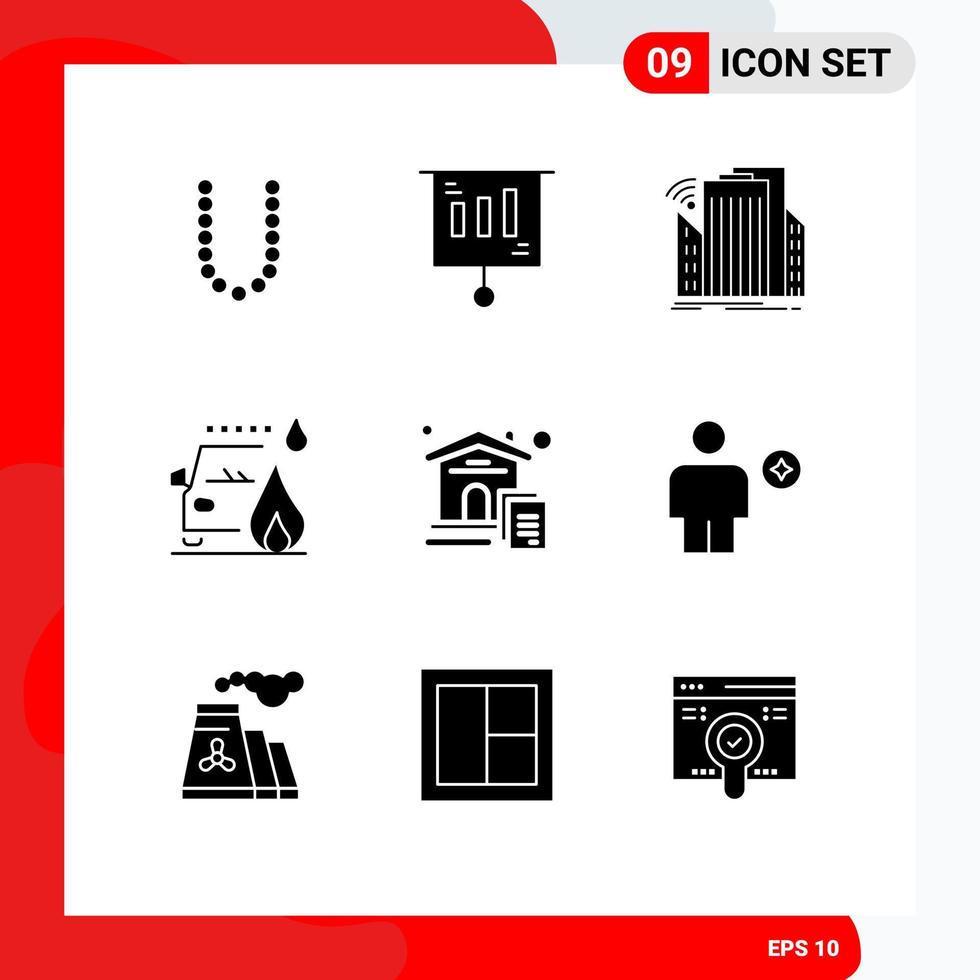 9 Solid Glyph concept for Websites Mobile and Apps home fire buildings car urban Editable Vector Design Elements