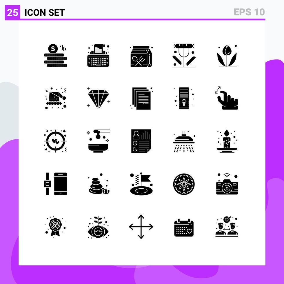 Universal Icon Symbols Group of 25 Modern Solid Glyphs of flower food drink drink breakfast Editable Vector Design Elements