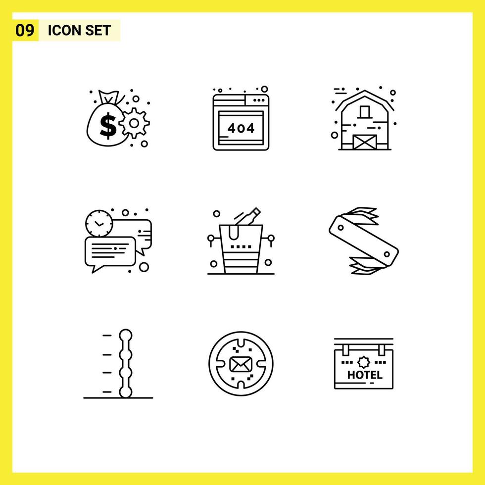 9 Outline concept for Websites Mobile and Apps champagne time farm message chat Editable Vector Design Elements