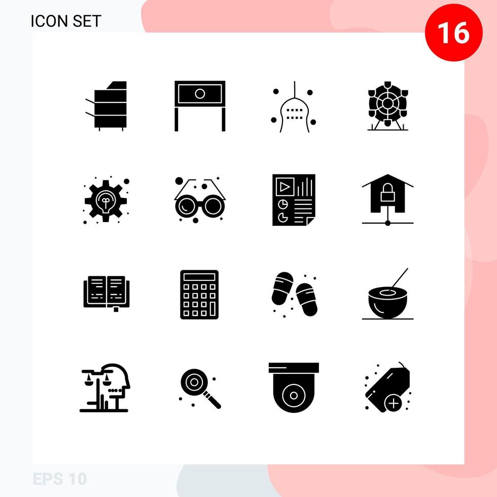 16 User Interface Solid Glyph Pack of modern Signs and Symbols of wheel ferris interior turkey thanksgiving Editable Vector Design Elements
