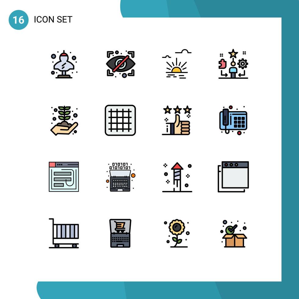 Set of 16 Commercial Flat Color Filled Lines pack for traning talent security life spring Editable Creative Vector Design Elements