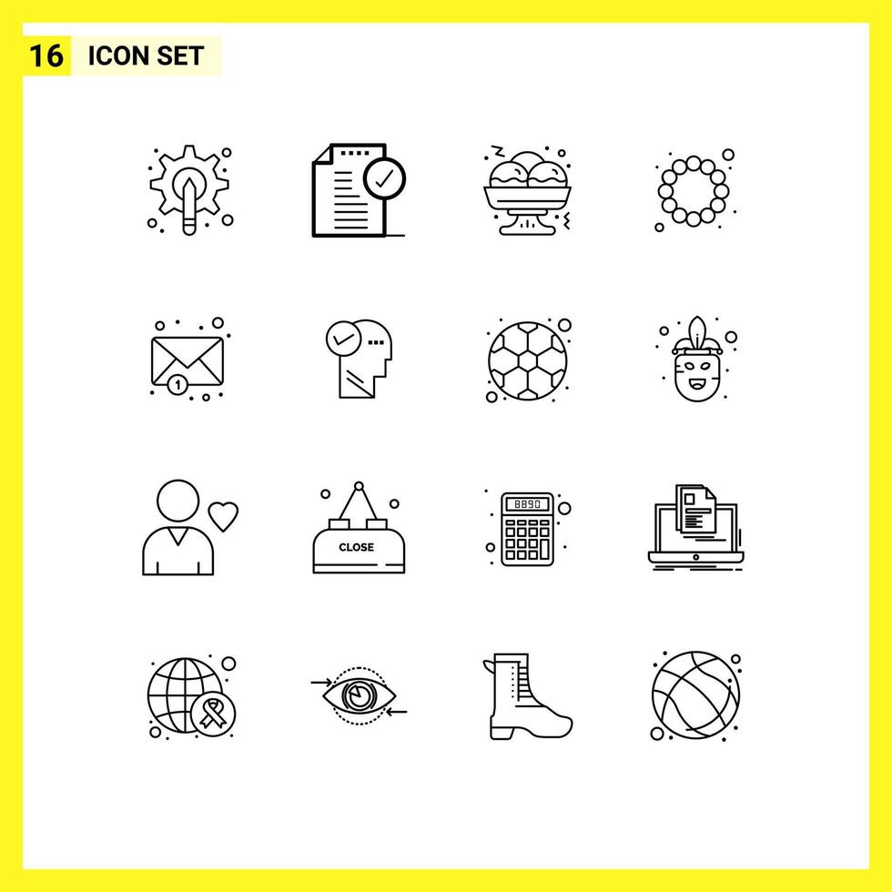 Group of 16 Modern Outlines Set for mail costume notice carnival fast Editable Vector Design Elements