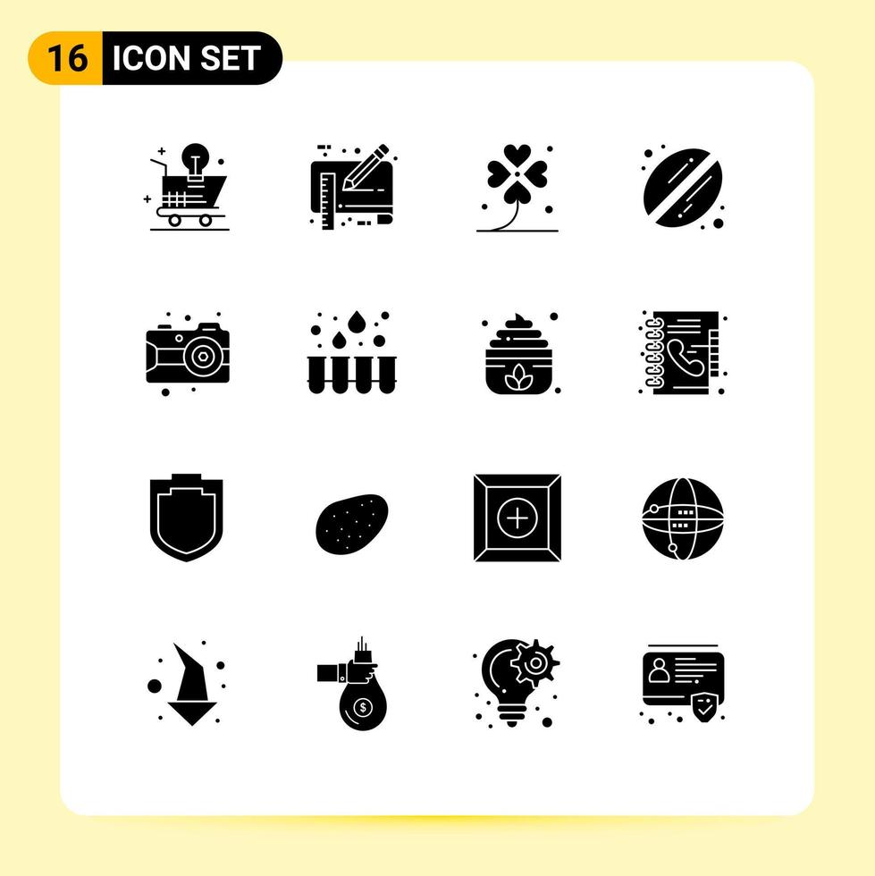 Modern Set of 16 Solid Glyphs and symbols such as drink bean pencil lucky ireland Editable Vector Design Elements