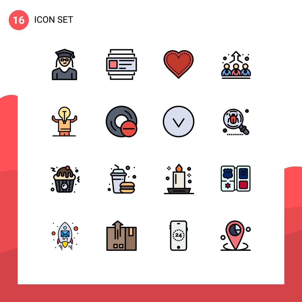 Modern Set of 16 Flat Color Filled Lines Pictograph of improvement management love employer business Editable Creative Vector Design Elements