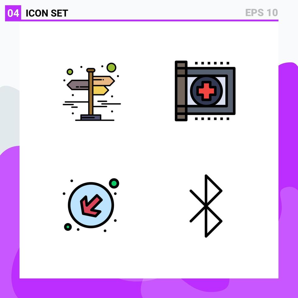 Modern Set of 4 Filledline Flat Colors Pictograph of city arrow left right flag left Editable Vector Design Elements