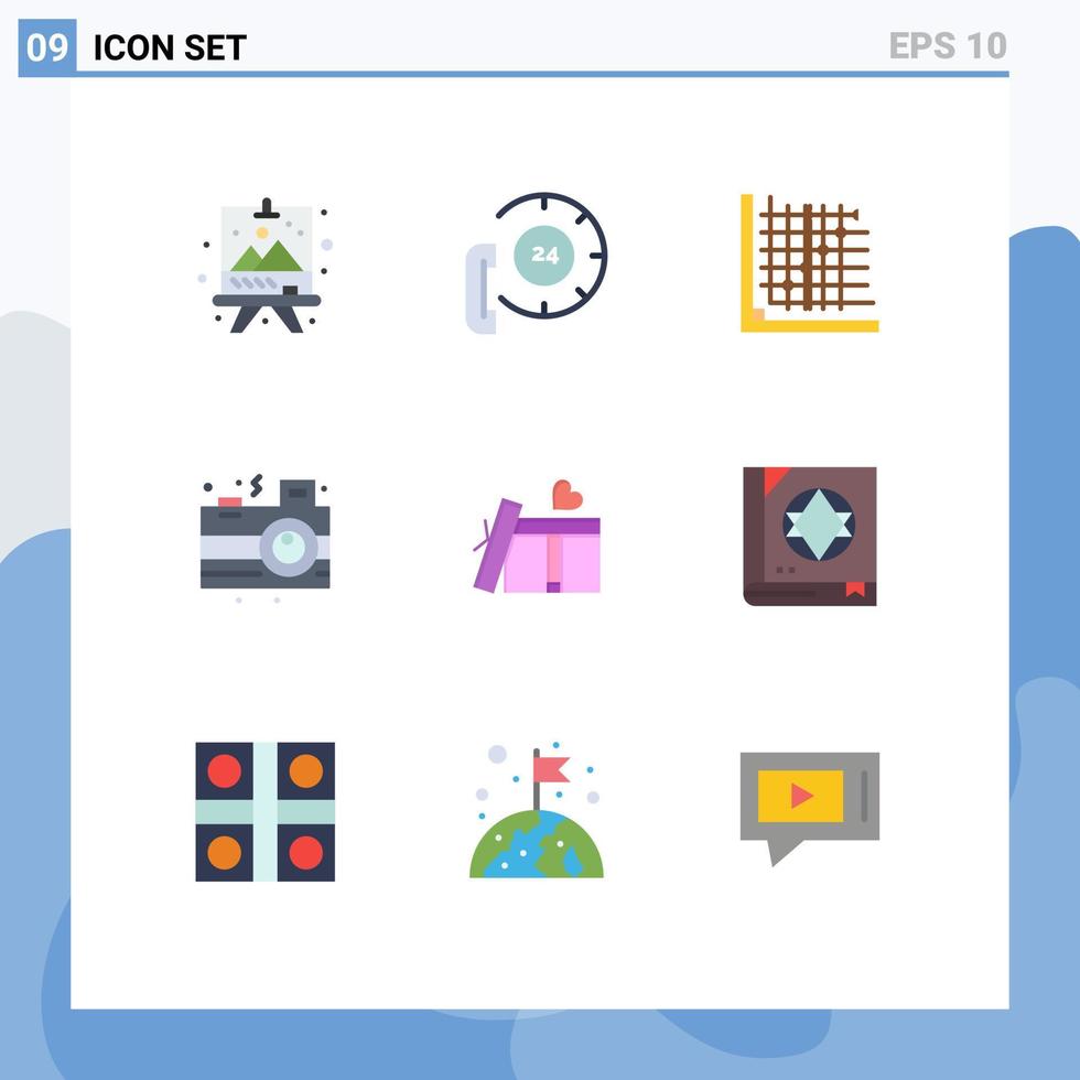 9 User Interface Flat Color Pack of modern Signs and Symbols of party celebration help camera form Editable Vector Design Elements