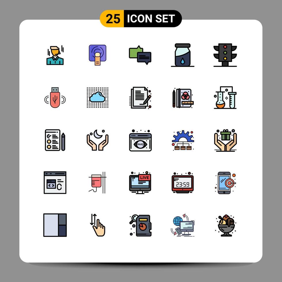 Universal Icon Symbols Group of 25 Modern Filled line Flat Colors of usb maps chat light drop Editable Vector Design Elements