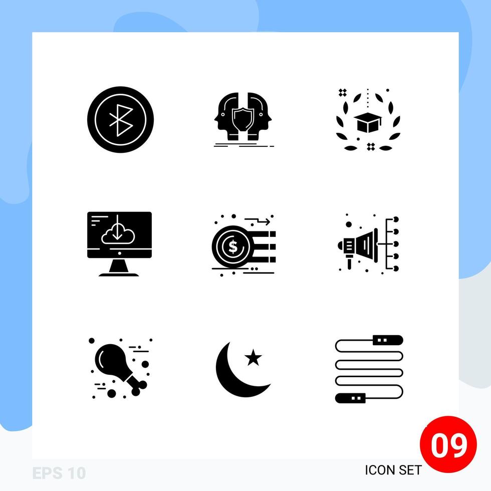 Set of 9 Commercial Solid Glyphs pack for installation driver degree download university Editable Vector Design Elements
