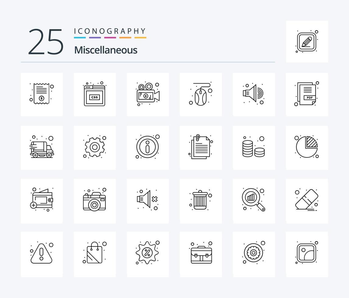 Miscellaneous 25 Line icon pack including volume. camera. mouse. click vector