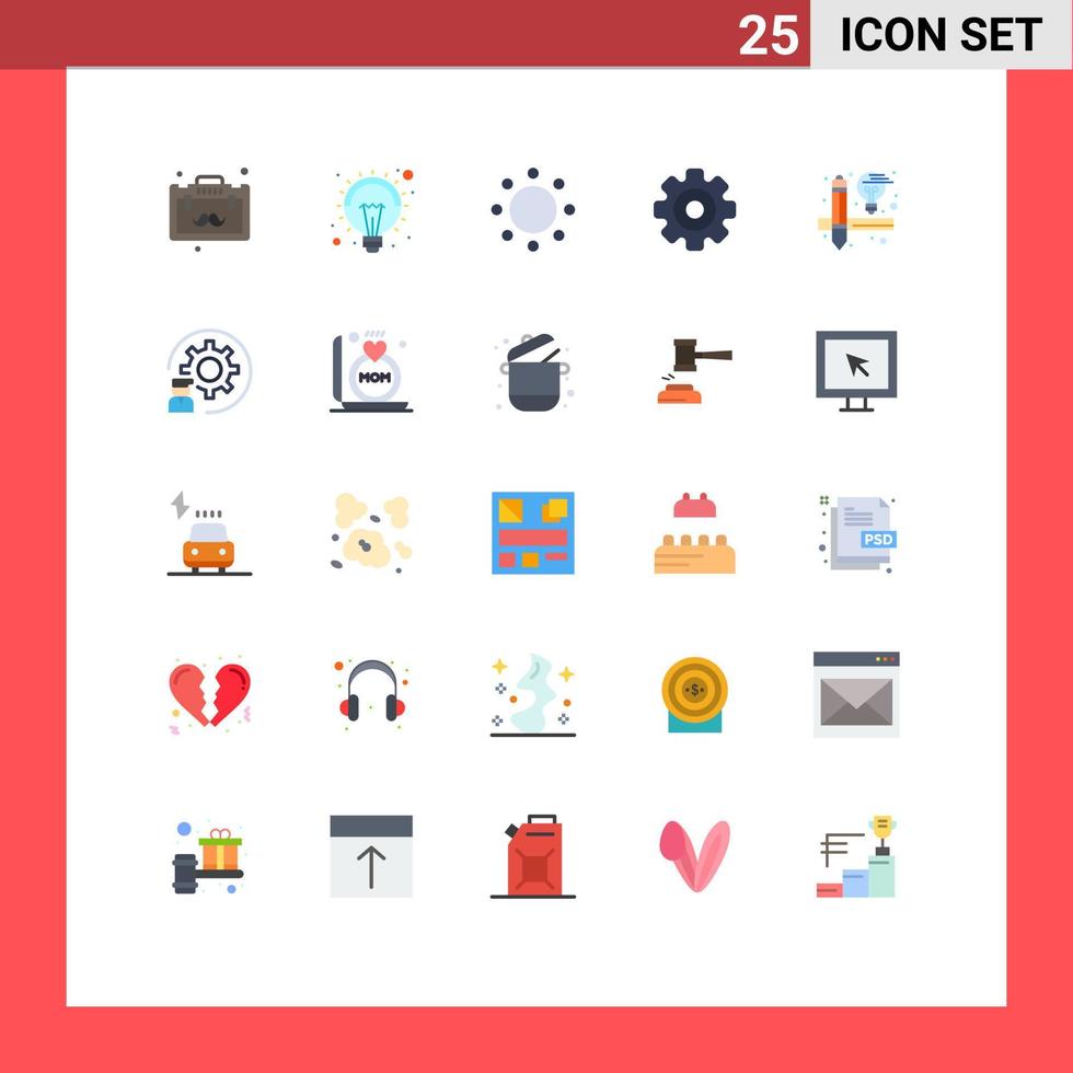 25 User Interface Flat Color Pack of modern Signs and Symbols of design multimedia commitment media player gear Editable Vector Design Elements