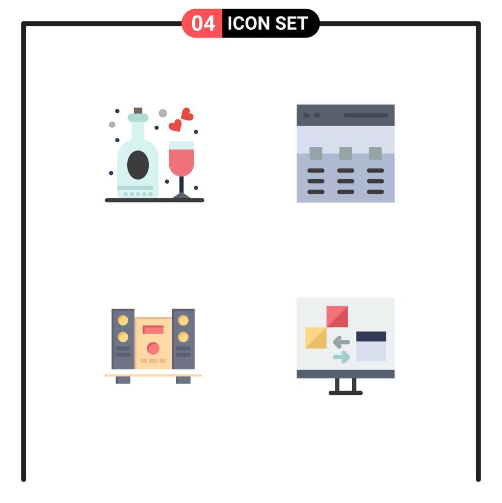 4 concepto de icono plano para sitios web móviles y aplicaciones celebración woofer vino héroe altavoz elementos de diseño vectorial editables vector