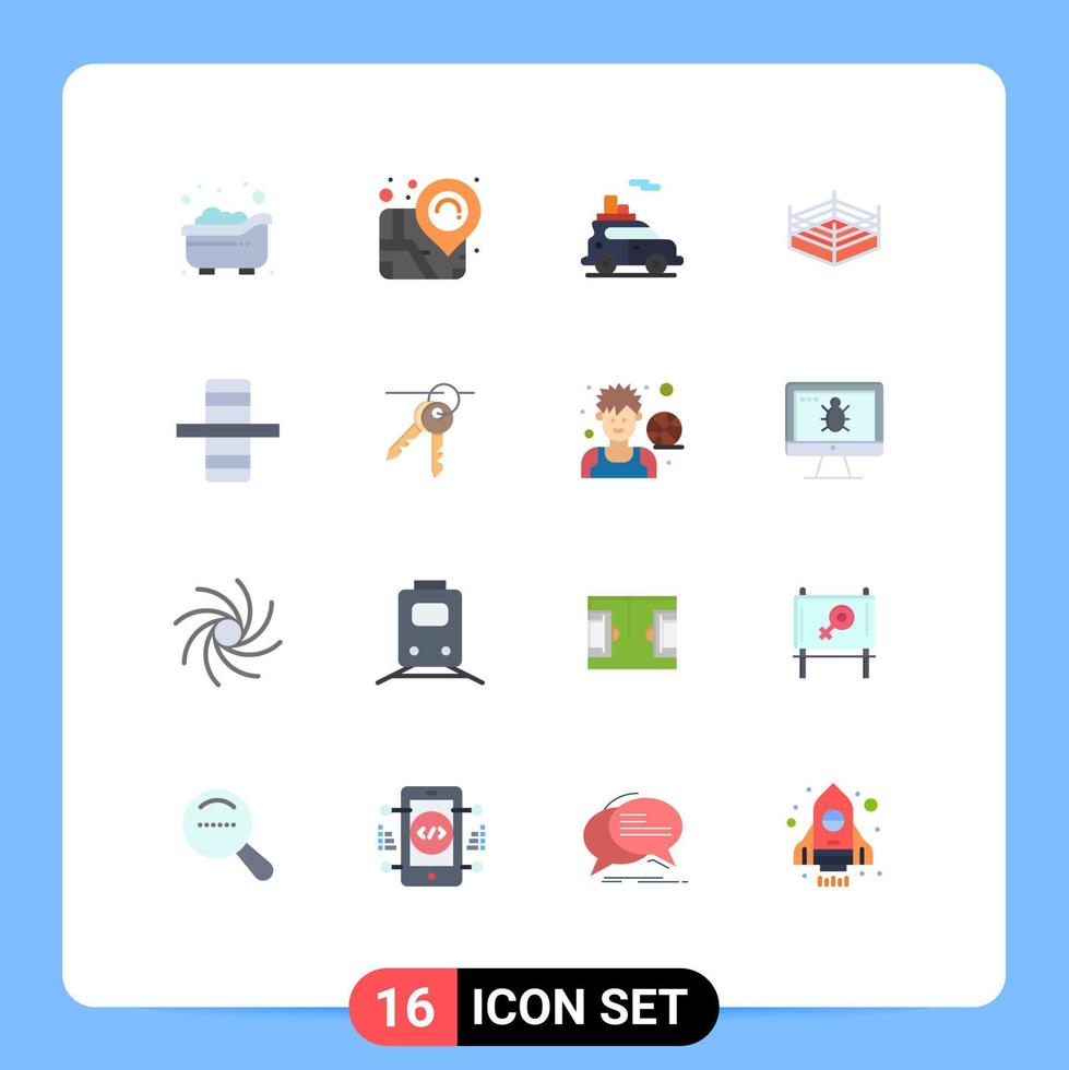 Modern Set of 16 Flat Colors Pictograph of hotel gear car edge ring Editable Pack of Creative Vector Design Elements