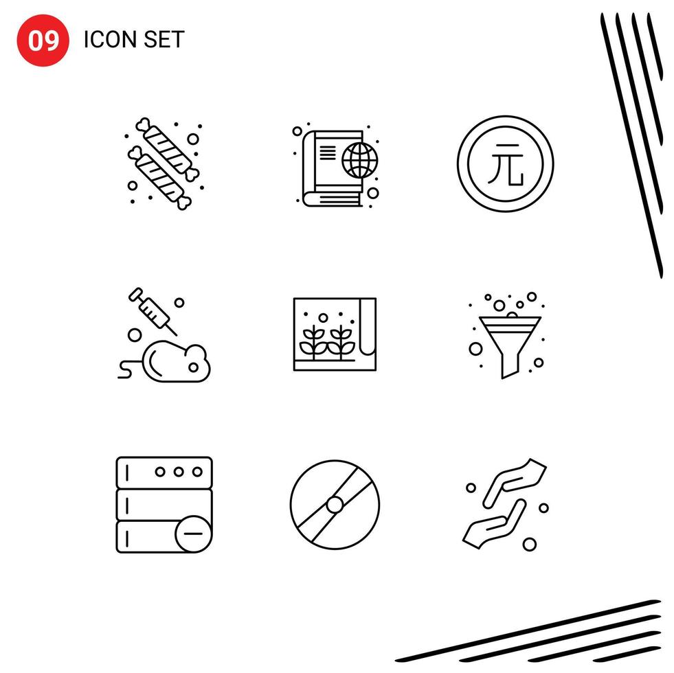 Editable Vector Line Pack of 9 Simple Outlines of farm mouse business laboratory value Editable Vector Design Elements