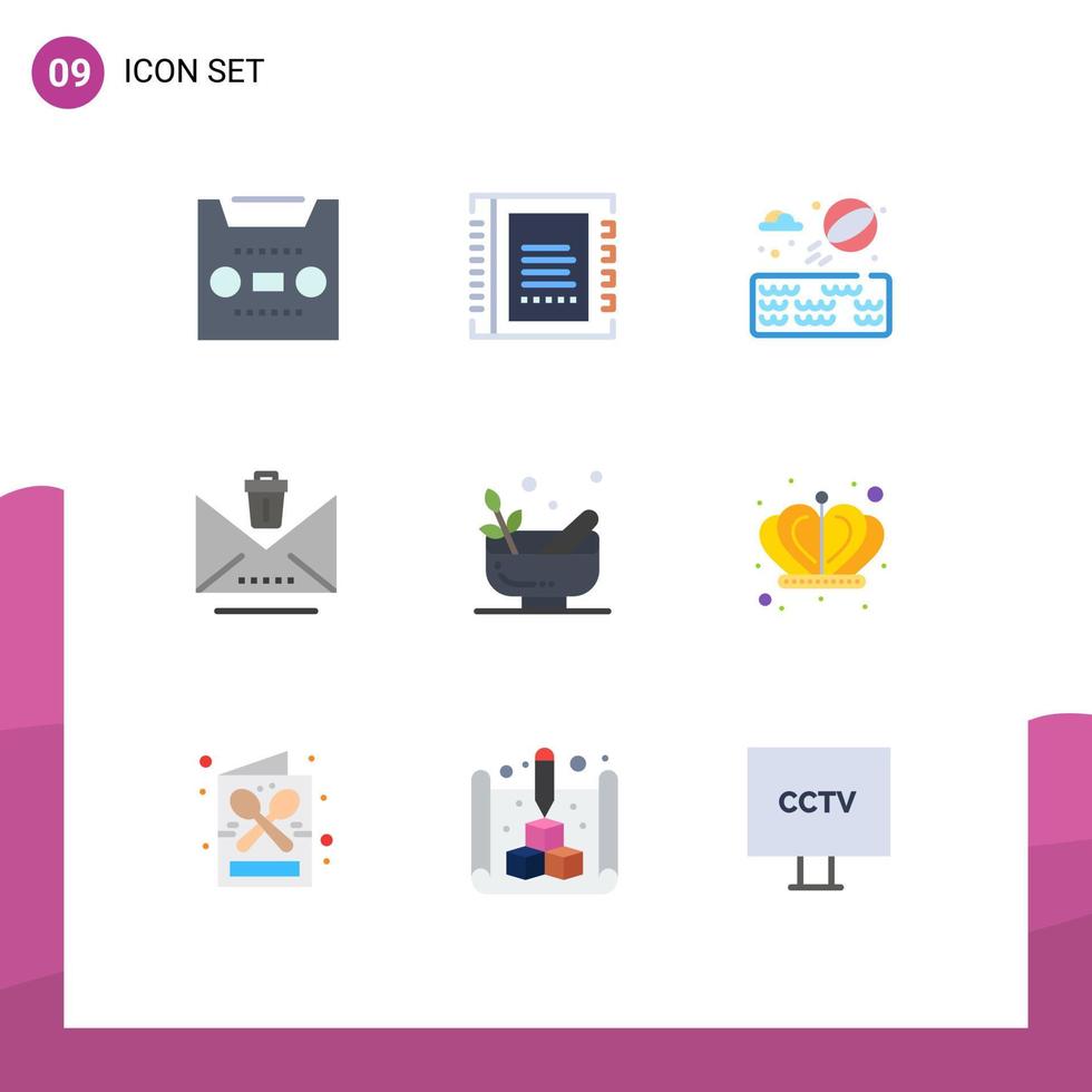 User Interface Pack of 9 Basic Flat Colors of mortar trash list erase delete Editable Vector Design Elements