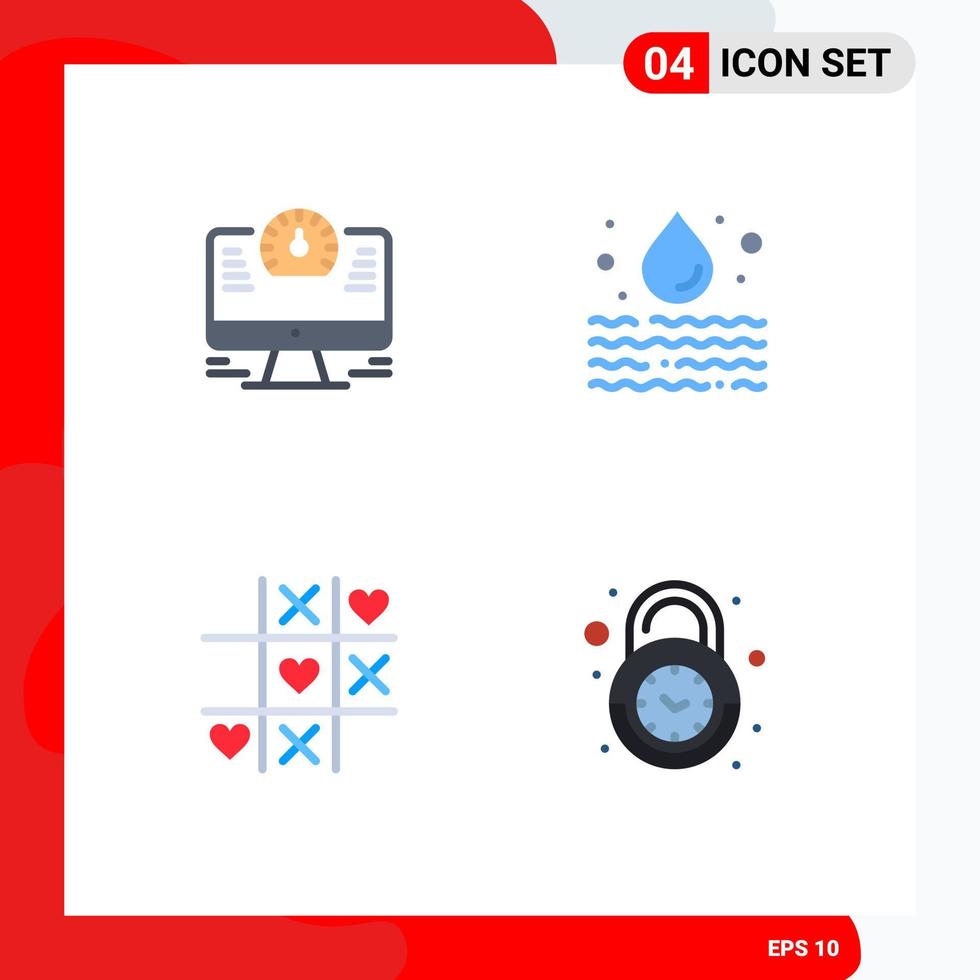 4 Thematic Vector Flat Icons and Editable Symbols of computer heart watch pollution valentine Editable Vector Design Elements
