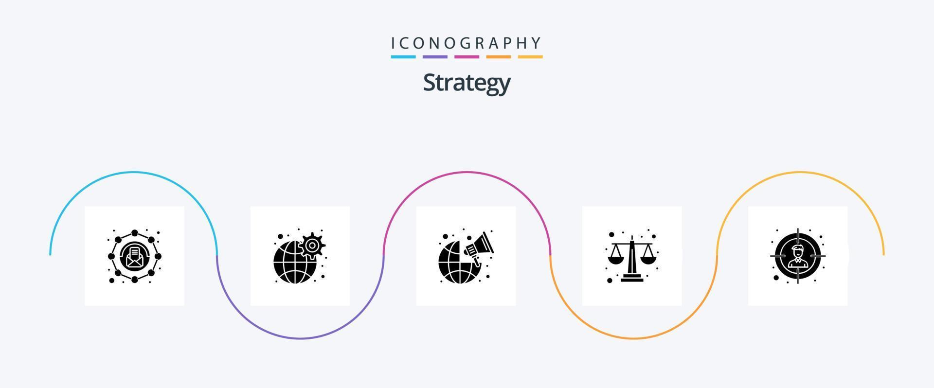 paquete de iconos de glifo de estrategia 5 que incluye objetivo. nivel. transmisión. igualdad. balance vector