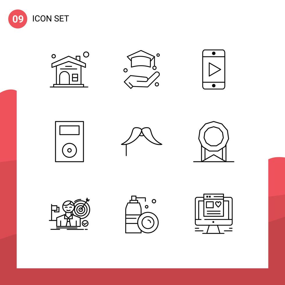 9 Thematic Vector Outlines and Editable Symbols of male hipster video moustache products Editable Vector Design Elements