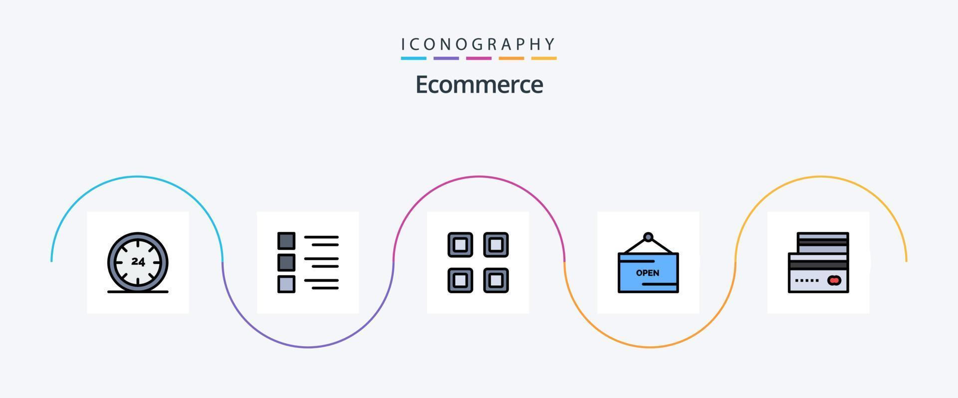 Ecommerce Line Filled Flat 5 Icon Pack Including signboard. e. menu. commerce. page vector