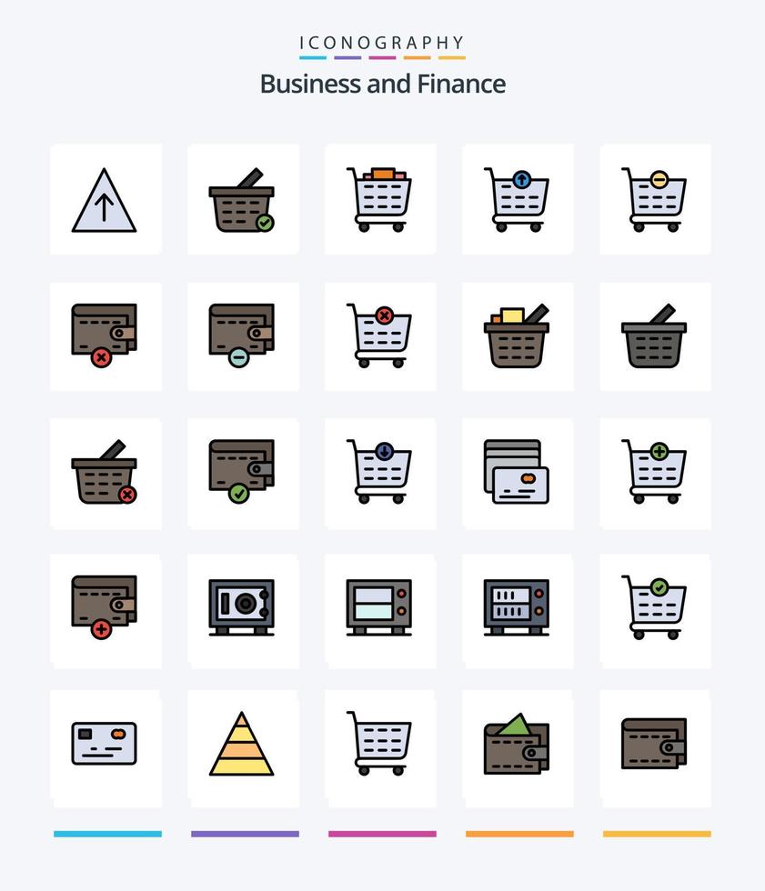 Creative Finance 25 Line FIlled icon pack  Such As shopping cart. checkout. shopping cart. wallet. delete vector
