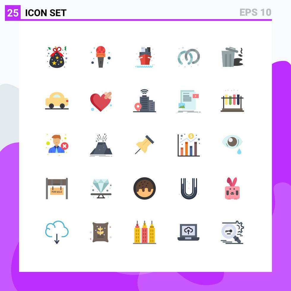 paquete de 25 signos y símbolos de colores planos modernos para medios de impresión web como aros de reportero de joyería de basura elementos de diseño de vectores editables de verano