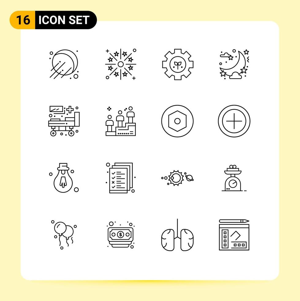16 Thematic Vector Outlines and Editable Symbols of hospital moon environment party celebration Editable Vector Design Elements