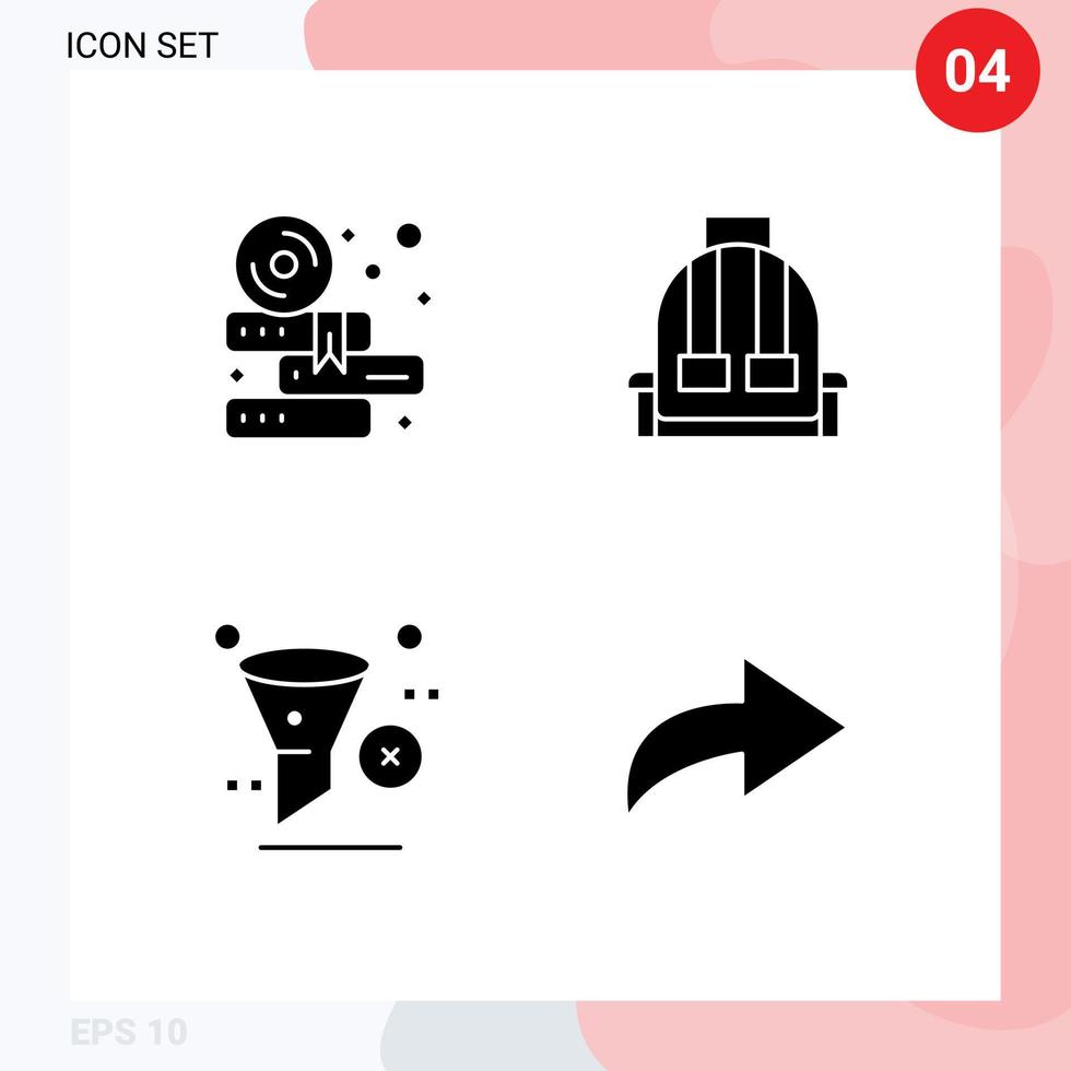 4 Thematic Vector Solid Glyphs and Editable Symbols of books development cd camping remove Editable Vector Design Elements