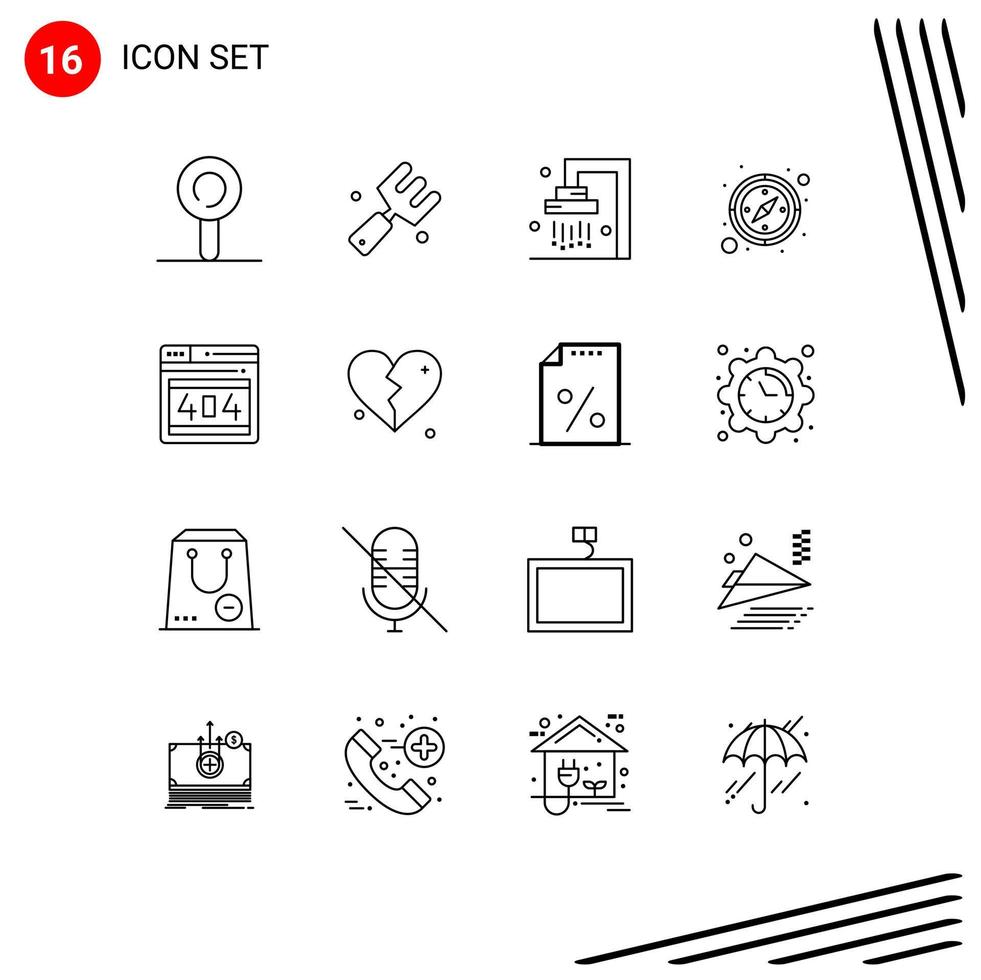 Set of 16 Vector Outlines on Grid for brokan webpage cleaning web gps Editable Vector Design Elements